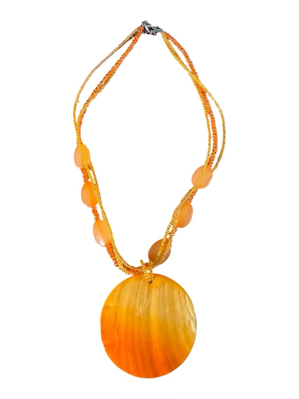 Sunburst Orange Multi-Strand Pendant Statement Necklace - Festival, Boho, Beach
